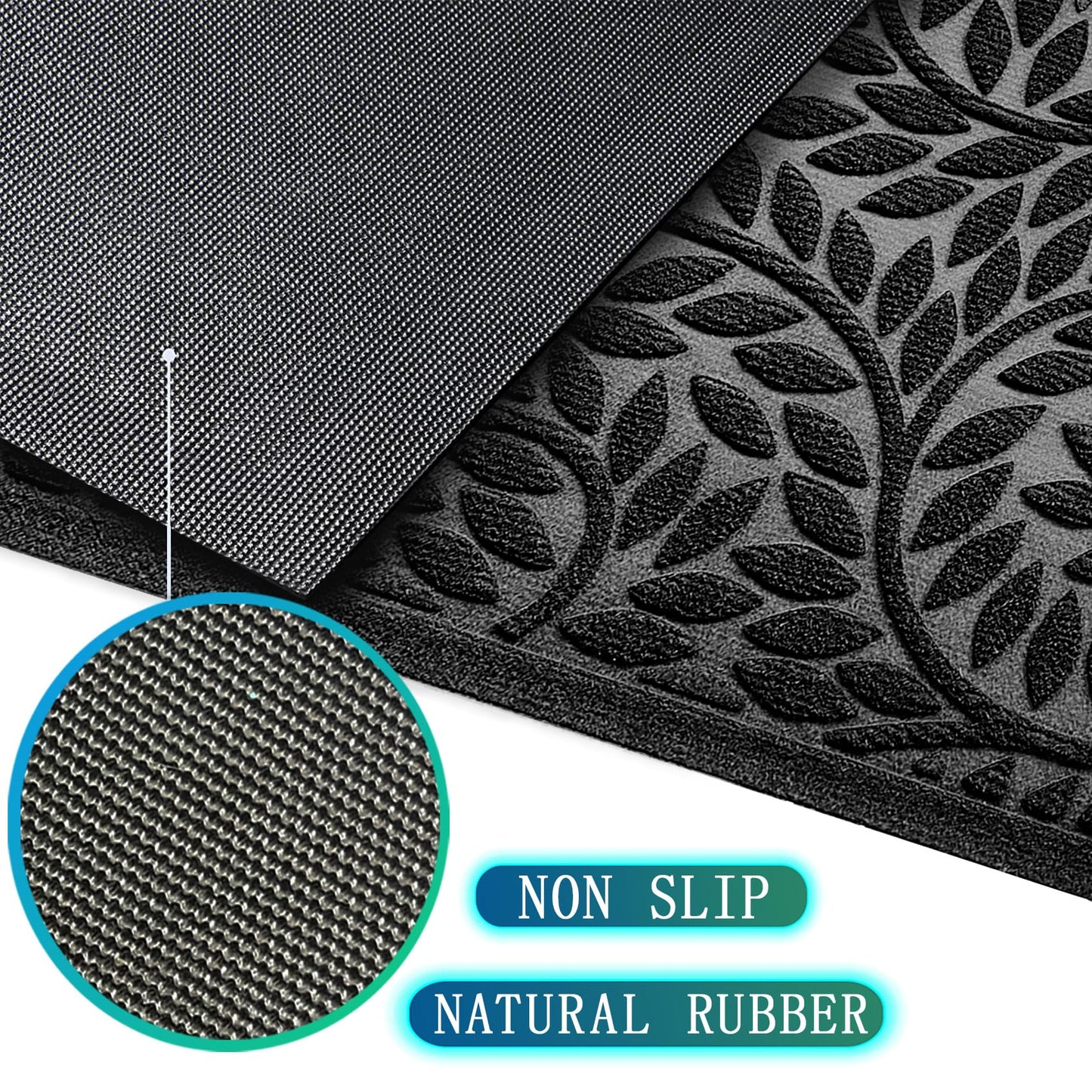 Bulijojo Front Door Mat Entrance,Durable Heavy Duty Welcome Mat,Thick Absorbent Natural Rubber Non Slip Mat,Sturdy Entryway Black, 17"x30"