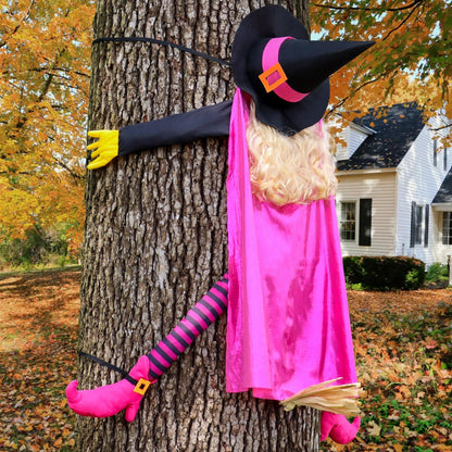 Giiffu Pink Halloween Decorations Outdoor 53" Crashing Witch Tree Decor