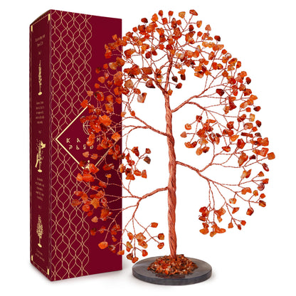 Crystal Tree of Life Birthday Gifts for Women, Men, Frineds, Handmade Carnelian Chakra Tree for Home, Room, Office Decor, Bring Money, Positivity, Reiki Healing, Good Luck, Gifts for Mom & Dad