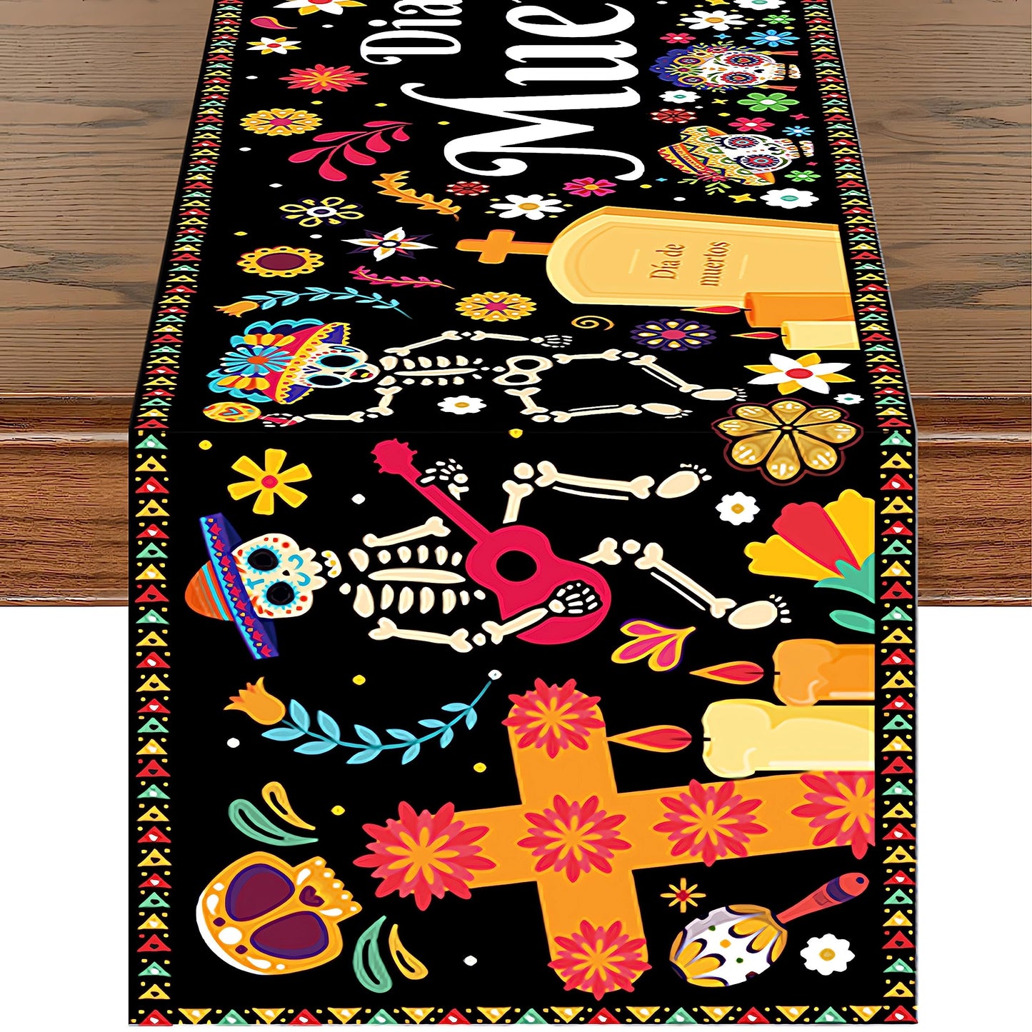Halloween Table Runner 72 Inches Long, Day of The Dead Table Runner Dia De Los Muertos Sugar Skull Table Runner Happy Halloween Runners for Table Line Cover Tablecloth for Halloween Party Decorations