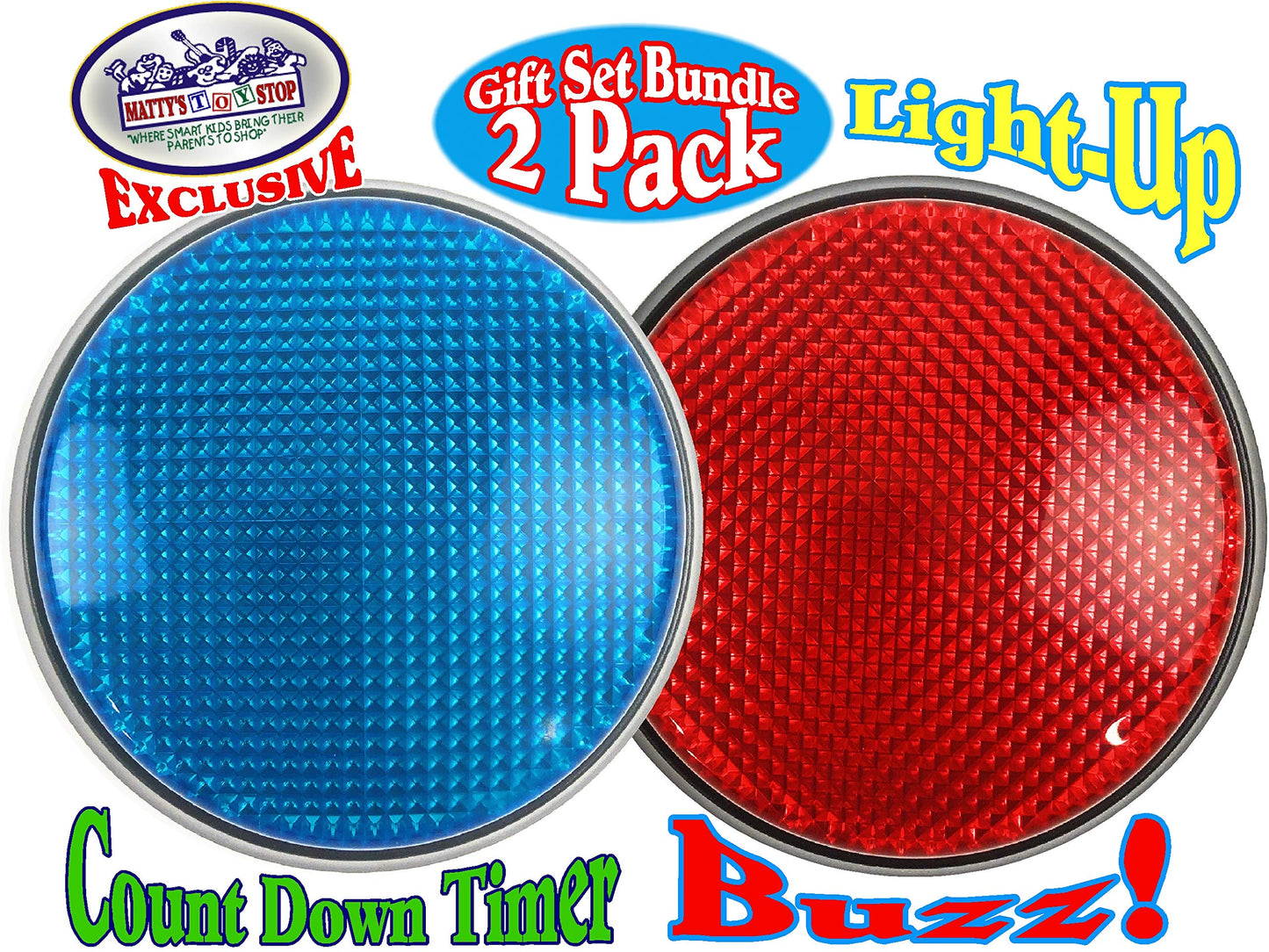 Matty's Toy Stop Lights & Sounds Electronic 3 Mode Red & Blue Game Answer Buzzer and Count Down Timer Gift Set Bundle (Perfect for Games, Classrooms, etc.) - 2 Pack