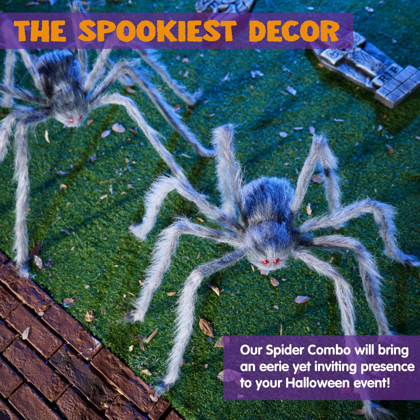 JOYIN 2 Pack 5 Ft Halloween Outdoor Decorations Hairy Gray Spider, Scary Fake Giant Large Spider Haunted House Props, Halloween Lawn Porch Yard Garden Tree Decorations Party Indoor Decor