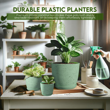 Utopia Home - Spotty Plant Pots Indoor with Drainage - 7/6.6/6/5.3/4.8 Inches Flower Pots - 10 Pack Plastic Planters - Ideal for Stocking Stuffers - (Speckled Mint, Pack of 10)