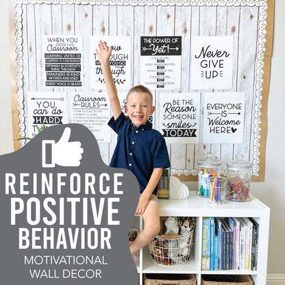 Hadley Designs Motivational Poster for Classroom Decor - 9 Growth Mindset Classroom Posters Elementary, Inspirational Wall Decor Middle School, Teacher Must Haves, Black Bulletin Board Decorations