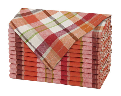 COTTON CRAFT Harvest Plaid Cloth Napkin - Set of 12 Pure Cotton Dinner Napkins - Everyday Fall Halloween Thanksgiving Holiday Party Table Napkin Gift - Reusable Napkin - 17x17 - Rust Orange Multi