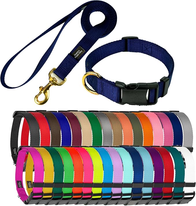 Country Brook Petz - Everyday Nylon Dog Collar and Leash - 10+ Cool Colors (3/4 Inch, Small, Navy Blue)