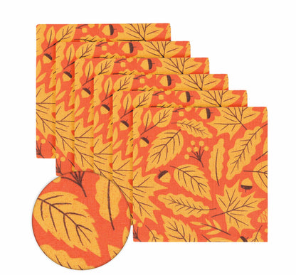 PurpleEssences Fall Napkins, Maple Leaves 18x18 Fall Cloth Napkins Set of 6, 100% Cotton Autumn Fall Harvest Thanksgiving Dinner Napkins for Farmhouse Kitchen, Maple & Hazel