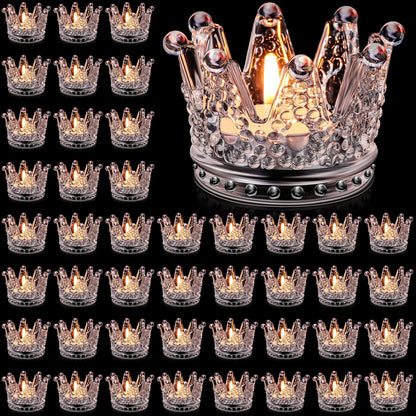 EBOOT 48 Pcs Crown Tealight Candle Holders Glass Clear Votive Holders Tealight Crystal Votive Candle Stand for Wedding Valentines Day Table Centerpieces Home Decor(Clear)