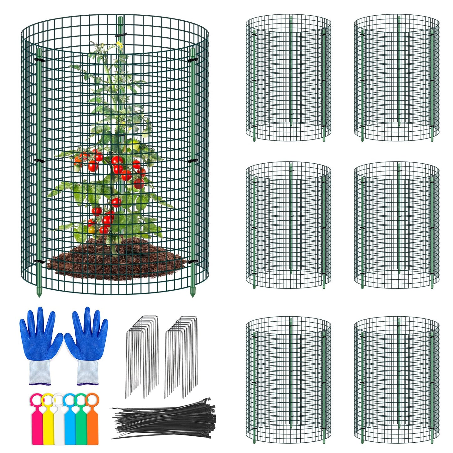 6 Set Wire Plant Protector from Animals - 12"x16" 18Pcs Metal Mesh Plant Cage Covers, Dual Secure with U-Stake & Support, Garden Rabbit Barricade Chicken Wire Cloche for Plants Shrubs Vegetable Flower