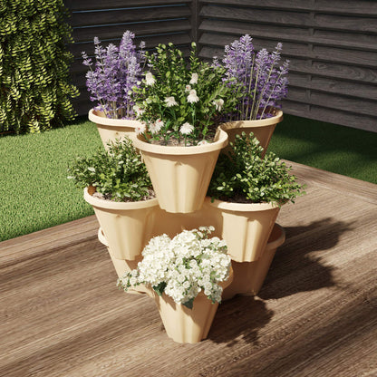 Set of 3 Stacking Planter Tower - 3-Tier Space Saving Flower Pots - Indoor/Outdoor Vertical Herb and Vegetable Planter by Pure Garden (Sand Stone)