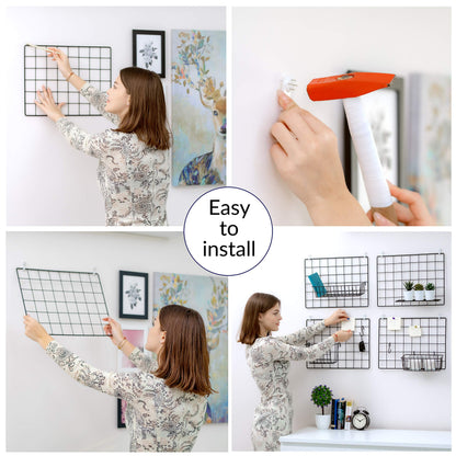 ODOXIA 3-Pack Wire Wall Grid Panel | Photo Grid Wall Decor | Metal Board for Hanging Pictures | Black Wire Organizer for Home, Office & Kitchen | Panel for Display & Storage