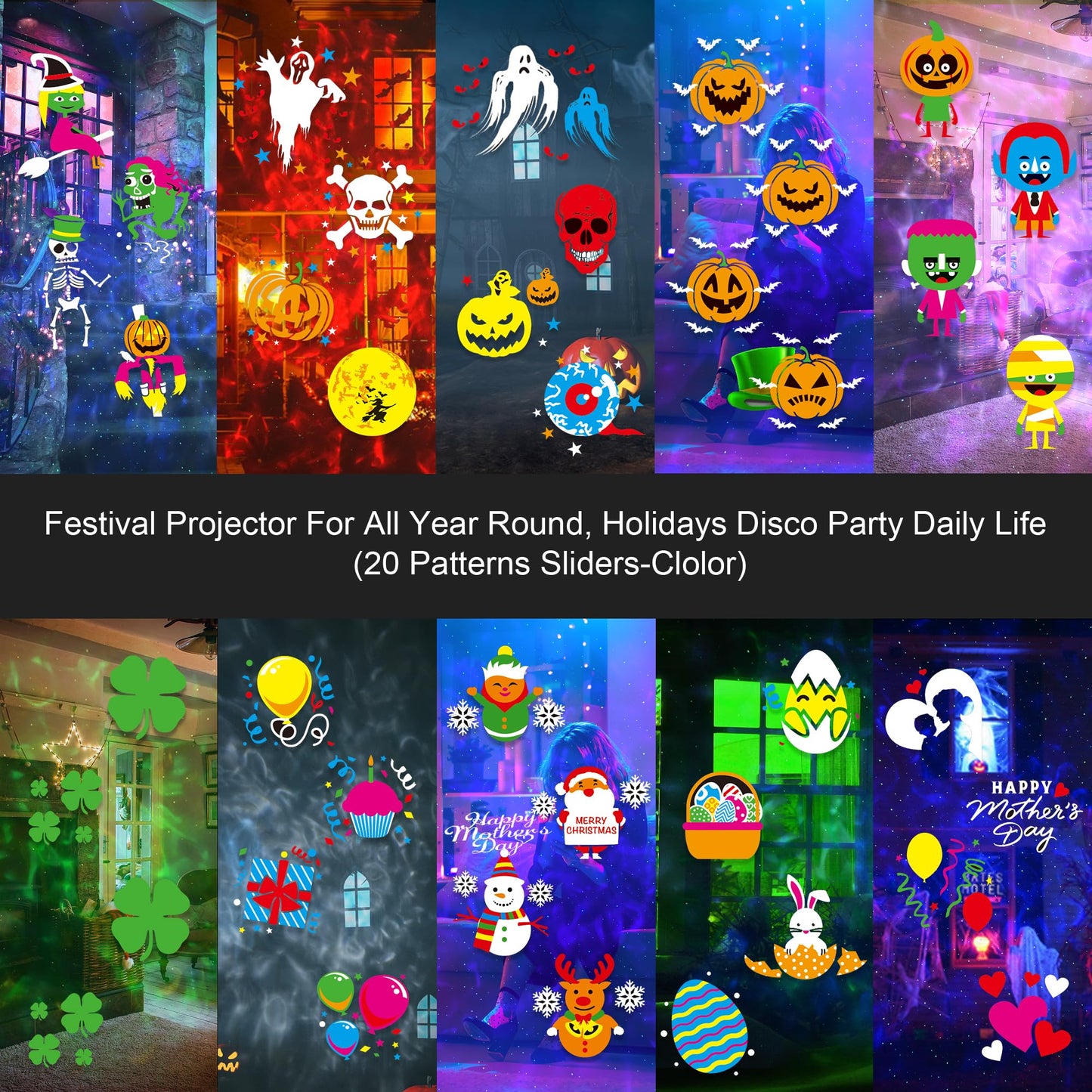 2026 Upgrade Halloween Christmas Projector Lights Outdoor, COOLWUFAN 2-in-1 Holiday Projector Lights Decorations, 30 Bright HD Effects (20 Slides) Projection Light for Xmas Party Garden Yard Decor