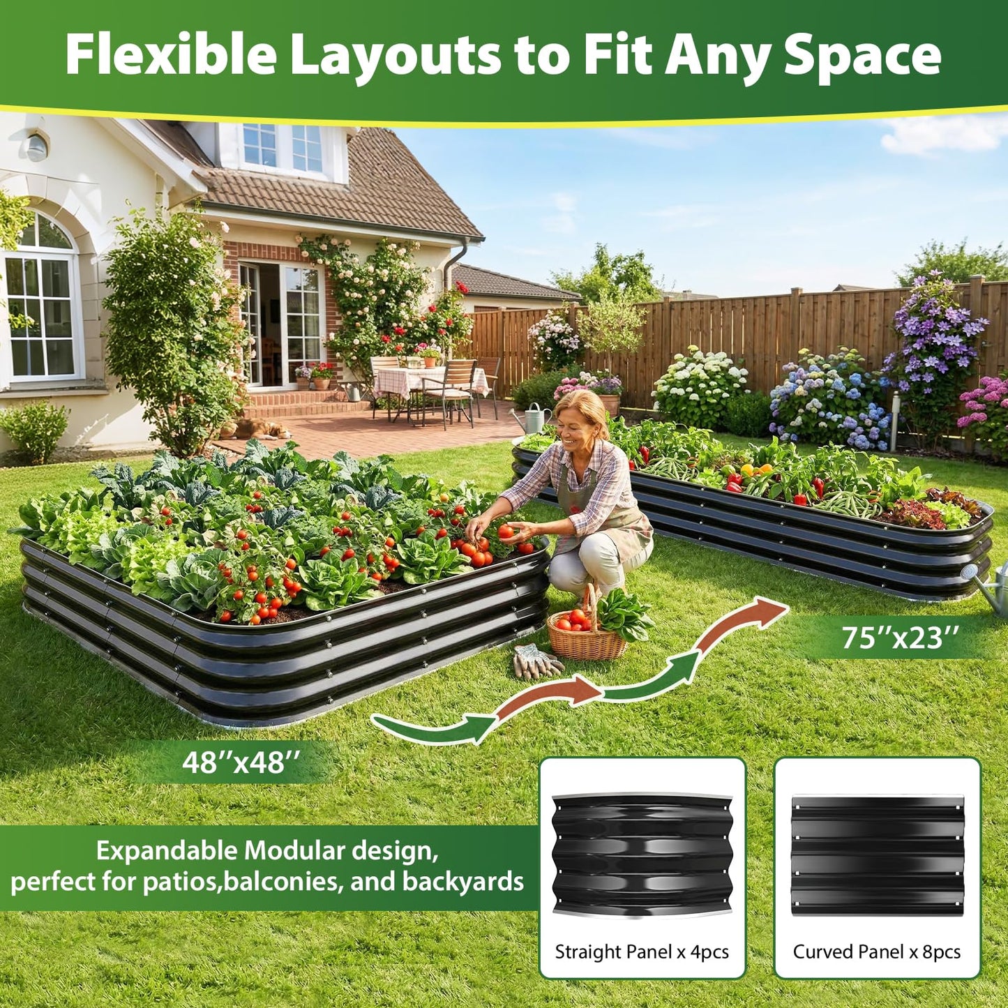 FCCRETA Galvanized Raised Garden Bed for Gardening, 4x4x1ft Large Square Metal Planter Boxes Outdoor for Vegetable,Flower,Herb,Modular Above Ground Growing Container,Black, Easy Assembly