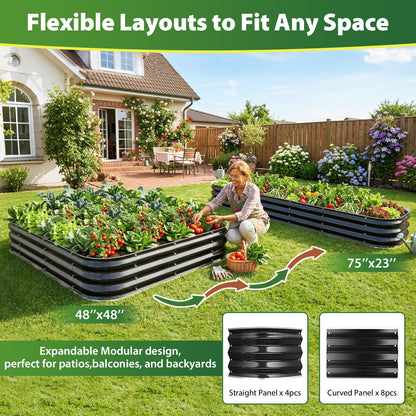 FCCRETA Galvanized Raised Garden Bed for Gardening, 4x4x1ft Large Square Metal Planter Boxes Outdoor for Vegetable,Flower,Herb,Modular Above Ground Growing Container,Black, Easy Assembly