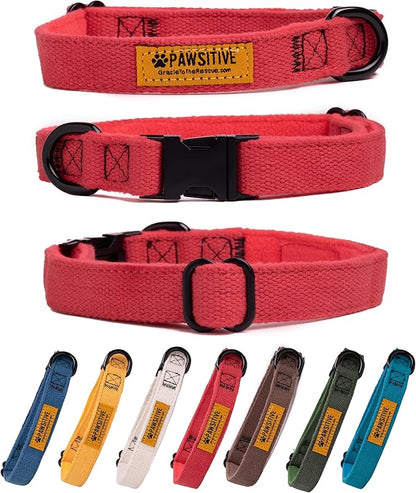 Pawsitive Hemp Dog Collar - Super Soft Hypoallergenic Lining. Great for Small, Medium and Large Dogs; Medium Rosemary Red