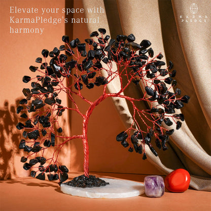 KARMAPLEDGE Crystal Tree of Life for Home, Office, Room, Wall Decor to Bring Money & Good Luck, Handmade Black Obsidian Healing Chakra Tree Unique Birthday Gifts for Women, Men, Mom & Dad