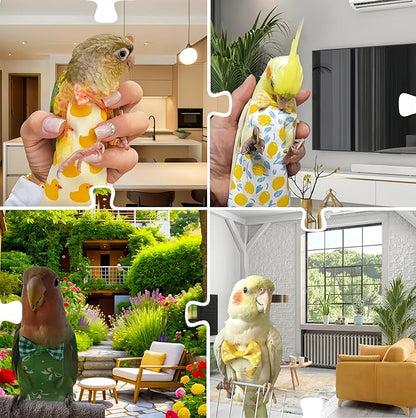 6Pcs Bird Diapers Bird Harness Flight Suits Diapers Reusable Parrot Nappy with Waterproof Inner Layer Washable Cute Urine Wet Suit Costume for Cockatiel Conure Budgie Macaw Parakeet, M