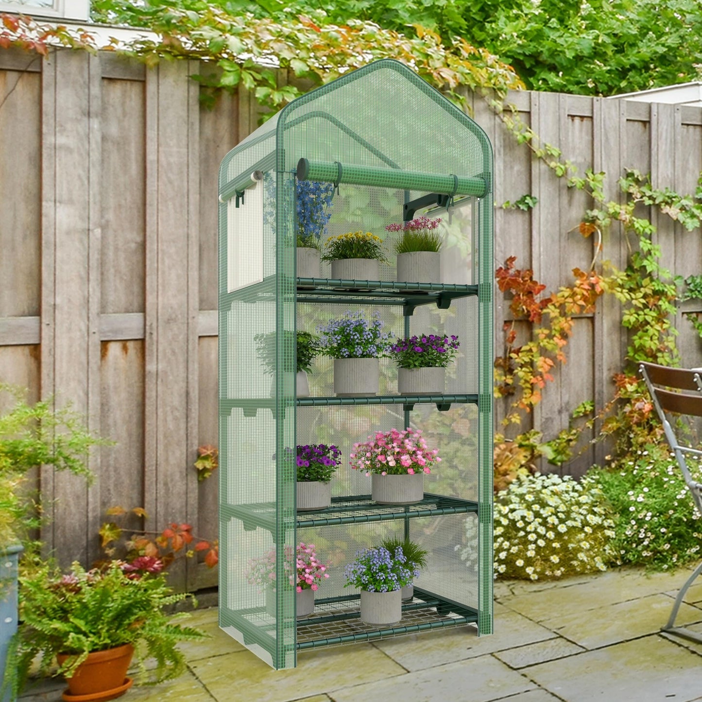 Kecreque Mini Greenhouse 4-Tier Small Greenhouses for Outdoor Indoor 27"x19"x63" Portable Greenhouse w/ Screen Windows & Waterproof PE Cover Green House for Backyard Balcony Seedling Raising