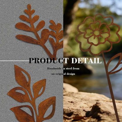 LumDecor Rustic Metal Flowers, Decorative Flowers Plants Stakes Outside Art, Metal Garden Stakes Decorative Flower Bed Decor, Decorative Stakes Garden Art for Pots Vase Patio Lawn Yard Home Office