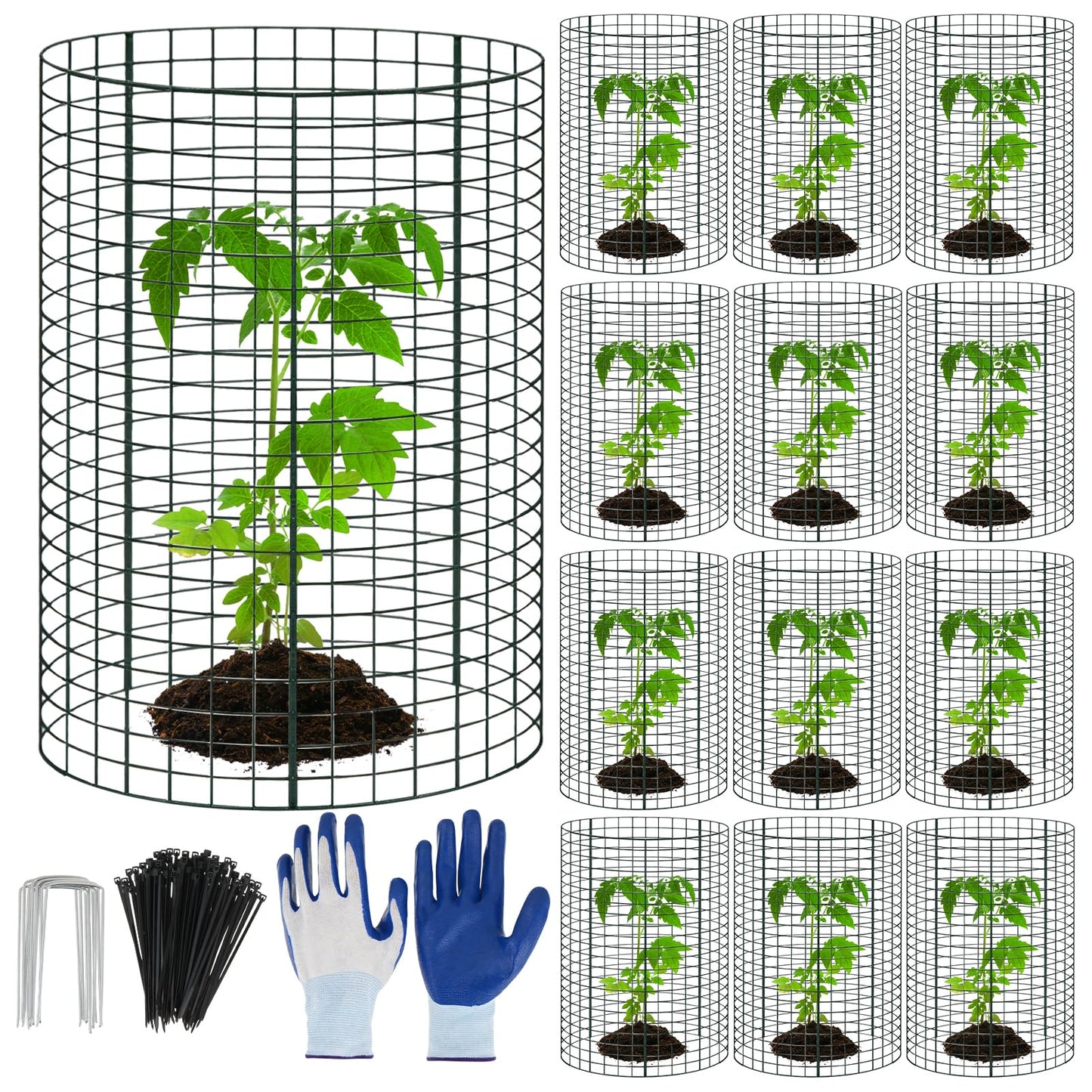 36 Packs 23.6" H Large Wire Plant Protectors Cages to Keep Animals Out,Mesh Plant Cage Chicken Wire Cloche with Ground Stakes and Nylon Ties Protect Plants,Garden,Shrubs,Vegetables(Set of 12)