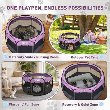 Portable Pet Playpen for Medium Dogs & Cats, Foldable Puppy Safety Pen with Removable Zipper Top, Breathable Mesh Dog Delivery Room, Indoor Isolation Cage for Pets (Purple, Medium)