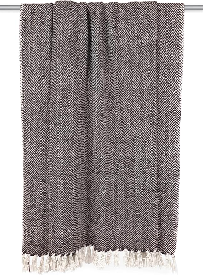 DII Chevron Throw Collection Handloomed Cotton, 50x60, Black