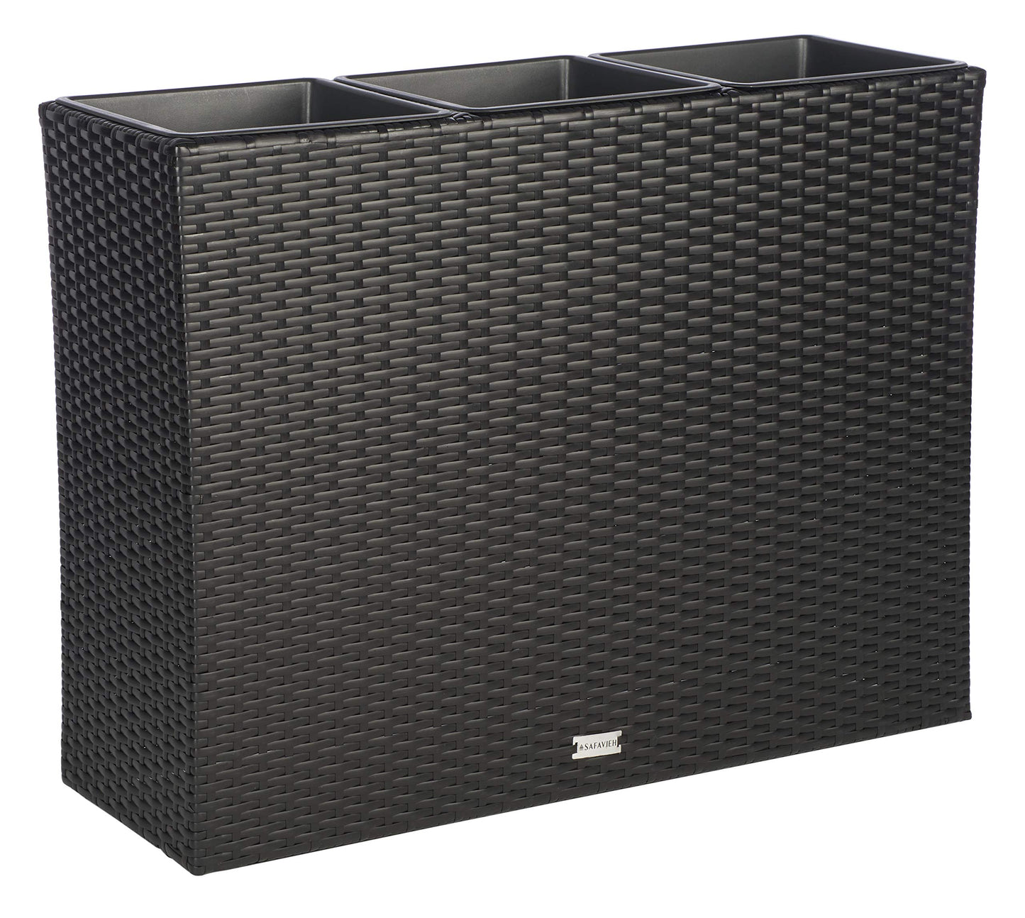 SAFAVIEH Outdoor - Rita Black Wicker 3-Tier Plant Stand with Baskets, Vertical Flower Rack Planter Shelf for Patio, Balcony, Garden, 32.28"W x 11.02"D x 24.8"H (PAT7705A)