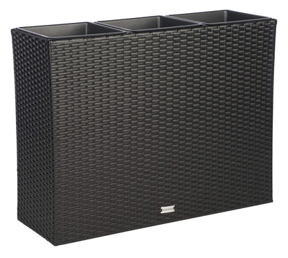 SAFAVIEH Outdoor - Rita Black Wicker 3-Tier Plant Stand with Baskets, Vertical Flower Rack Planter Shelf for Patio, Balcony, Garden, 32.28"W x 11.02"D x 24.8"H (PAT7705A)