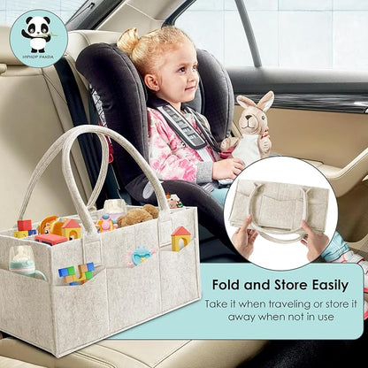 HIPHOP PANDA 2-Pack Diaper Caddy Organizer - Nursery Storage Bin & Car Organizer for Diapers, Wipes, and Baby Essentials - Dual-Color Solid Set (Pink/Oatmeal), Regular Size