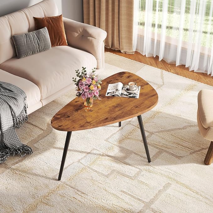 WLIVE Oval Coffee Tables, Modern Coffee Table for Living Room, Coffe Table for Small Space Home Office, Easy Assembly, 33.5" W x 18.9" D x 18.7" H, Rustic Brown