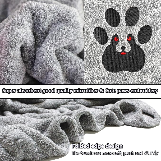 Dogvingpk Extra Large Dog Towel 2 Pack, Super Absorbent Soft Quick Drying Microfiber Pet Bath Towels for Large & Medium Dogs (XL-55" * 36", Green and Grey)