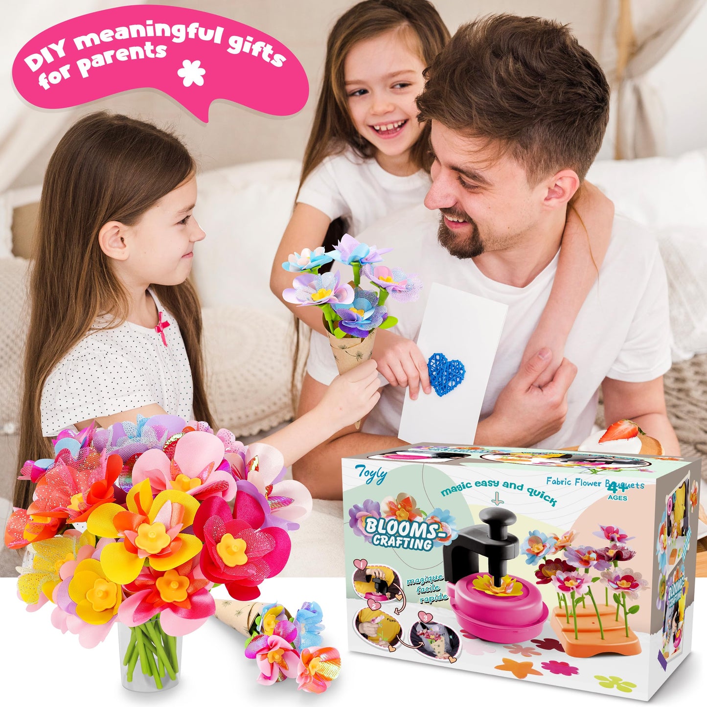 Fabric Flower Bouquets Toys, DIY Craft Kits Toys for Kids - Flowers Market Toy, Build Your Flower Bouquet, Arts & Crafts for 4+ Year Toddler Girl, Educational Activity Preschool B-Day Gifts