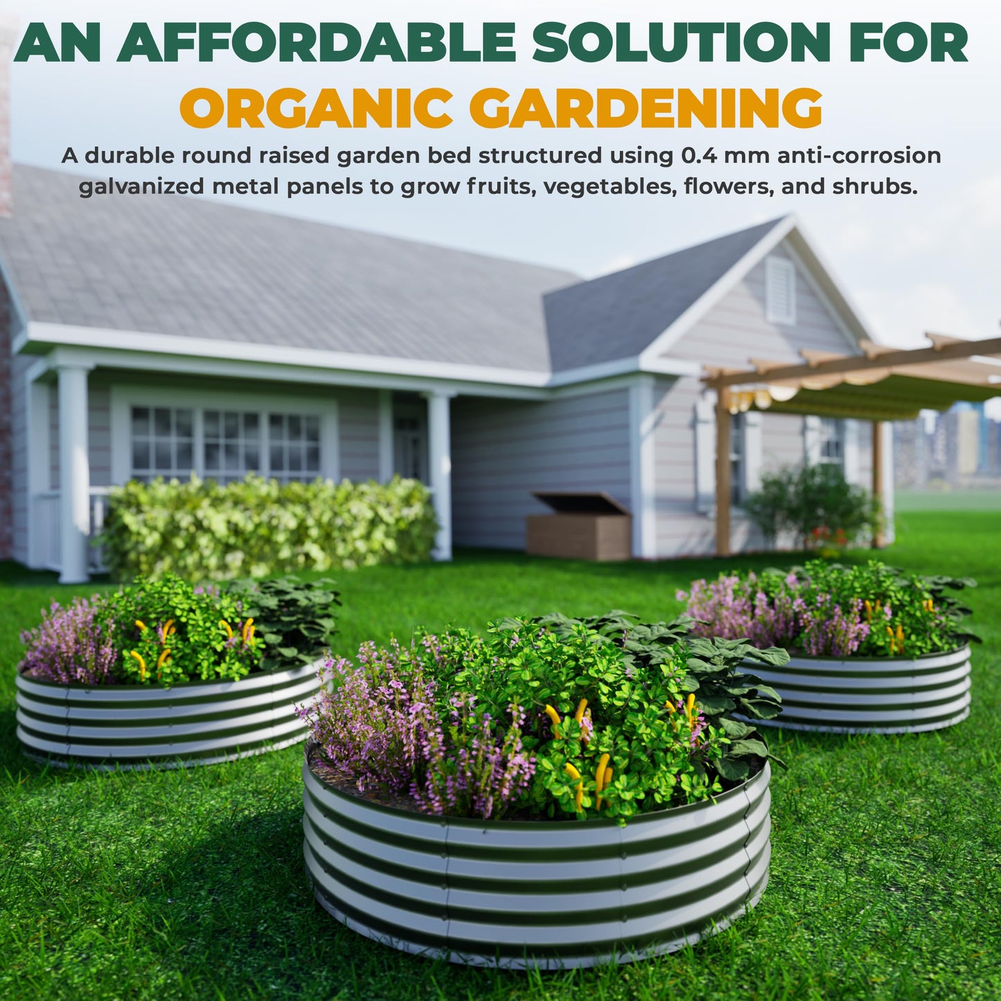 Utopia Home Galvanized Raised Garden Bed Kit 2x2x1 Ft, Planter Box Round Raised Garden Beds Outdoor, Easy Assembly Metal Raised Bed for Gardening Vegetables, Fruits, Flowers, Pack of 1, Silver
