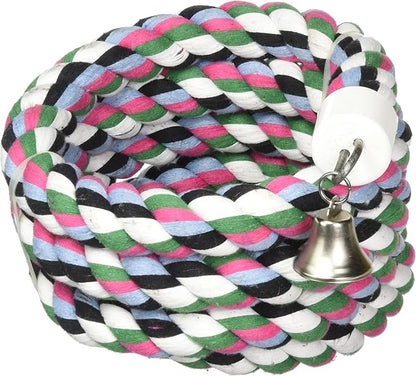 A&E CAGE Company 001348 Happy Beaks Cotton Rope Boing with Bell Bird Toy Multi-Colored, 1.25X97 in, X-Large (HB556)