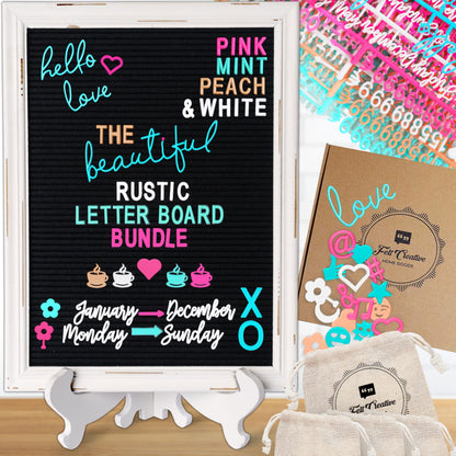 Rustic Felt Letter Board Ultimate Bundle Farmhouse Vintage White Wood Frame and Stand by Felt Creative Home Goods Changeable Message Memo Board 800+ Letter Set (Black, 12x16)