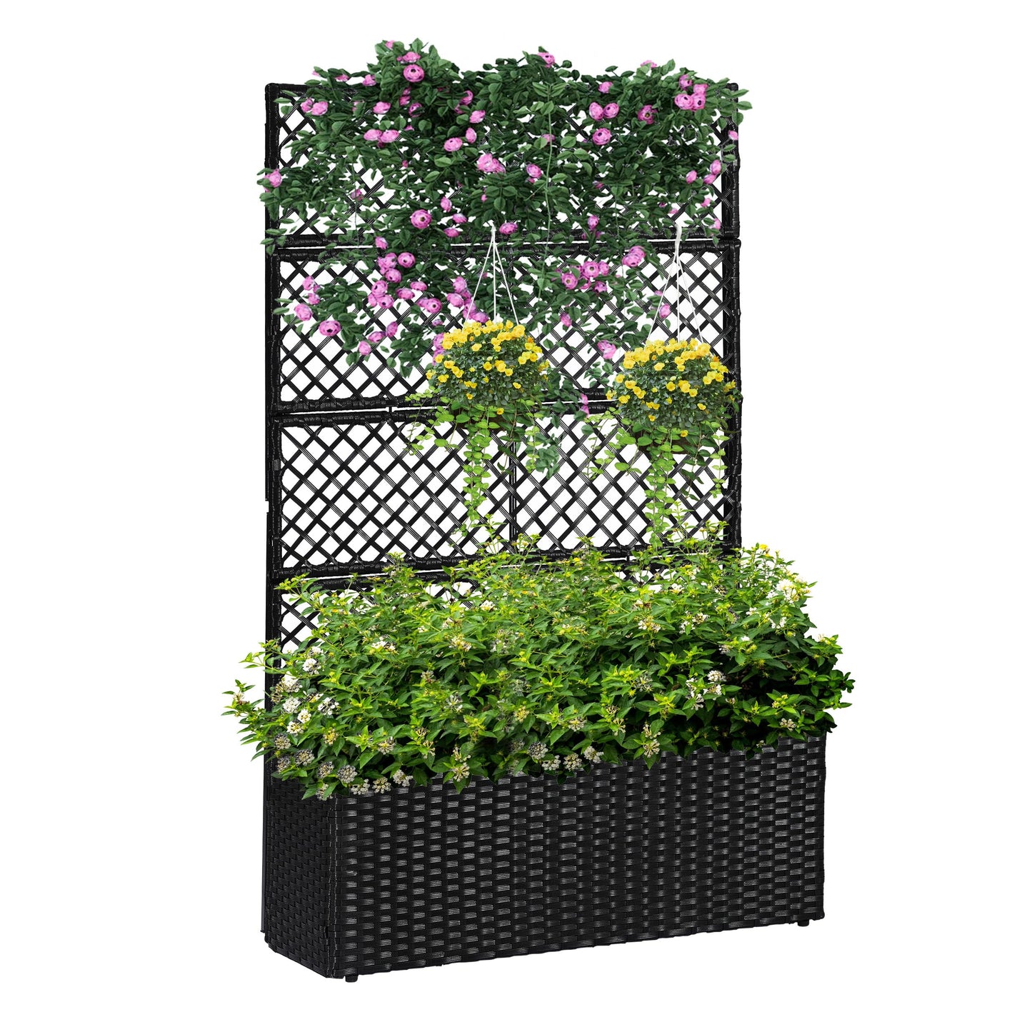 52’’ H Garden Planter Box with Trellis Outdoor for Vine Climbing Plants, Flowers Handwoven Rattan Garden Bed with Removable Liners for Backyard Patio Balcony