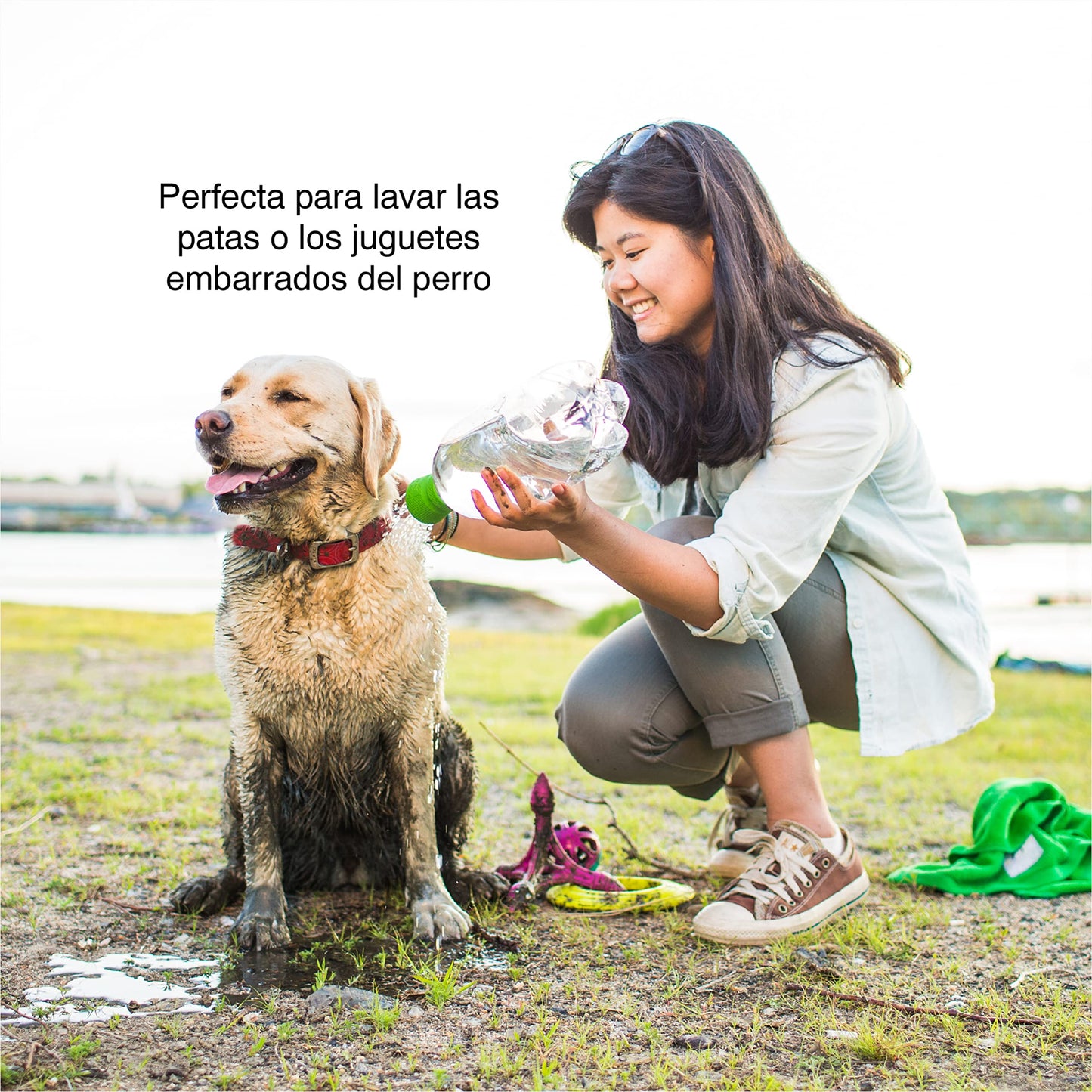 Kurgo Portable Outdoor Shower for Dogs | Dog Grooming Tool | Pet Bathing Gear | Dog Travel Accessories | Hiking, Beach, or Camping Supplies for Pets | Works with 2 Liter Soda Bottle | Mud Dog Shower