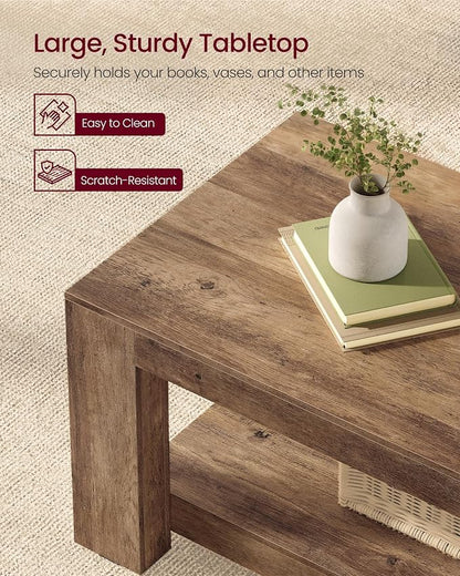 VASAGLE Coffee Table, 2-Tier Center Table with Rustic Charm and Clean Lines, Farmhouse Style, for Living Room, 21.7 x 39.4 x 17.7 in, Honey Brown, Koni Collection ULCT270K101