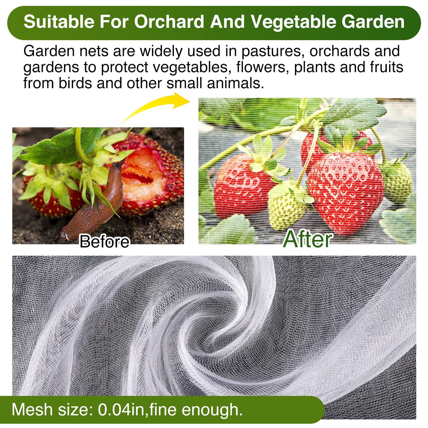 10 X 50FT Garden Mesh Netting Barrier,Fruit Tree Plant Netting for Vegetable Blueberry Bushes Plant Row Cover Screen Protection