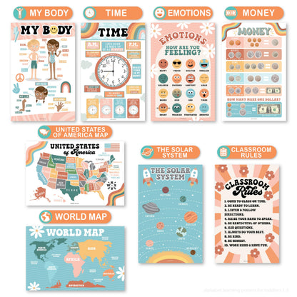 Hadley Designs 16 Educational Posters for Classroom Must Haves - Laminated Pre-K Posters for Toddler Homeschool Essentials, Toddler & Preschool Learning Activities, Kindergarten Classroom Decor