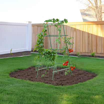 HIRALIY A Frame Cucumber Trellis for Climbing Plants Outdoor, 57" x 31" Heavy Duty Metal Garden Trellis, Rustproof Plant Support for Tomato, Grape, Bean, Raised Bed and Vegetable Gardens, Green