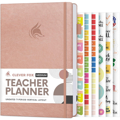 Clever Fox Teacher Planner – School Year Planner with Calendars & Lesson Plans – Teacher Plan Book for Classroom & Homeschool Organization - Undated, A5 Size, Hardcover (Rose Gold)