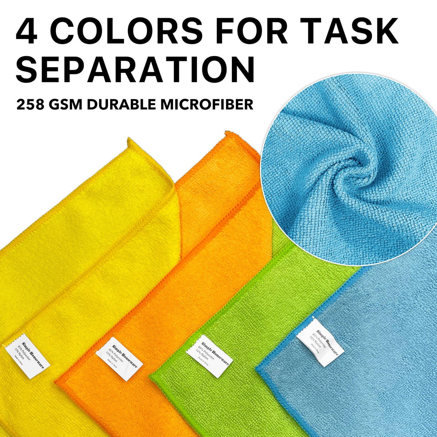 Simple Houseware Microfiber Cleaning Cloth 50 Pack, 12" x 16", 4 Colors