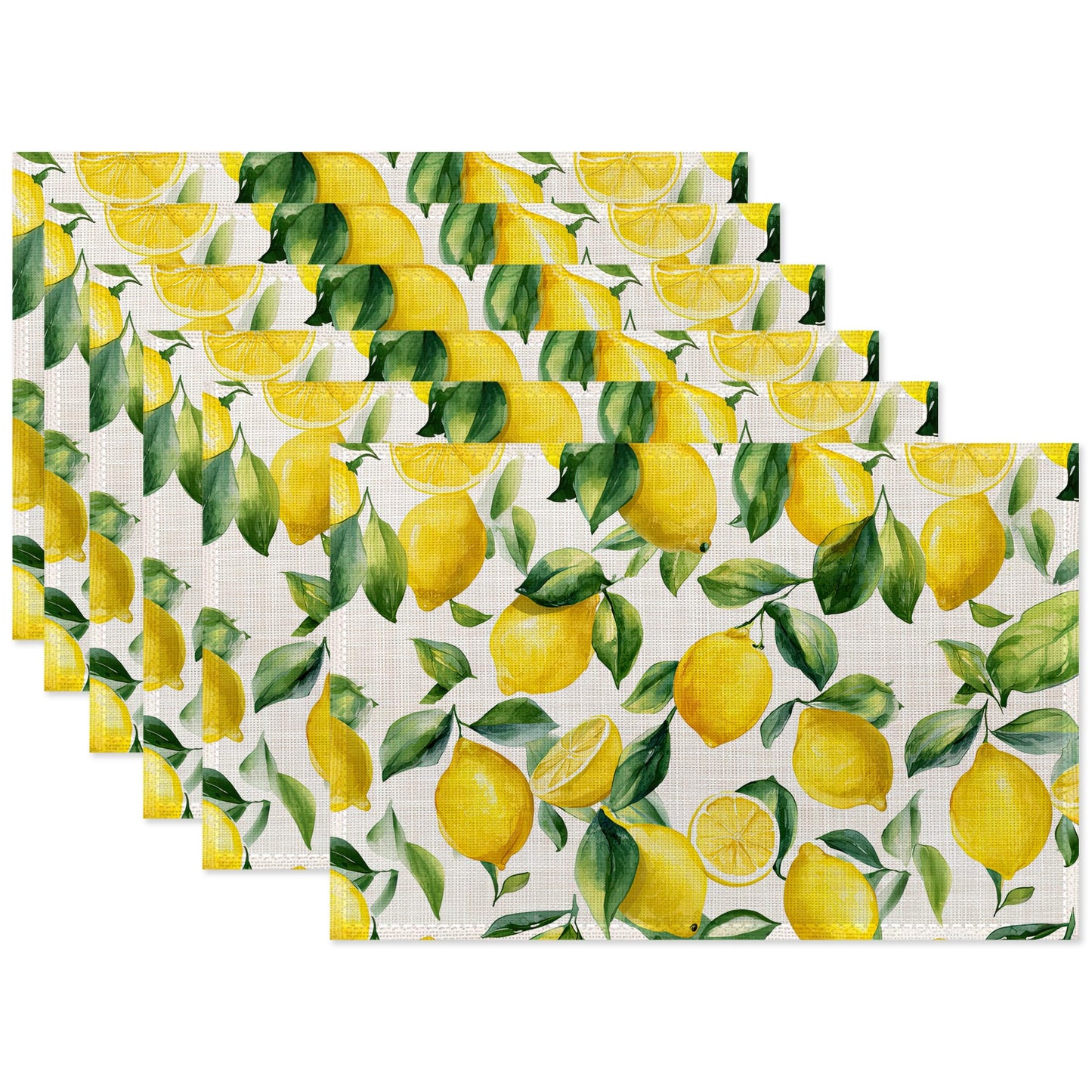 Lemon Placemat Set of 6,Heat Resistant Linen Table Mats for Indoor Outdoor Home Kitchen Dining Room Table 12x18Inch