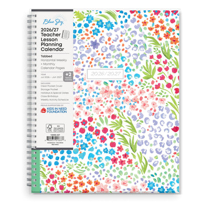 Blue Sky 2026-2027 Weekly and Monthly Academic Year Teacher Lesson Planner Calendar, July 2026 - June 2027, 8.5" x 11", Clear Pocket Cover, Wirebound, Laminated Tabs, Storage Pocket, Ditsy Dapple Light