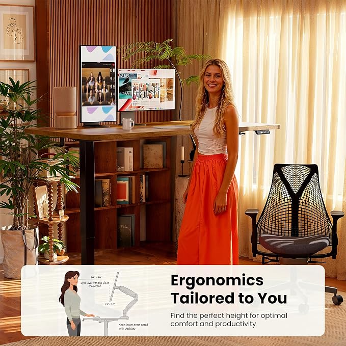ErGear Height Adjustable Electric Standing Desk, 32 x 19 Inches Sit Stand up Desk, Memory Computer Home Office Desk, Vintage Brown