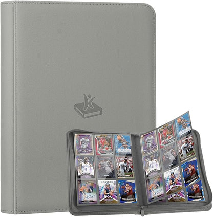 Trading Card Binder 9 Pocket, 360 Pockets Double-Sided Card Album, Premium PU Leather Zipper Card Holder for MTG, TCG, Sports & Game Cards, Must-Have for Collectors（Gray）