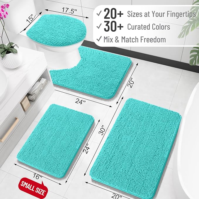 OLANLY Large Bathroom Rugs 45x27, Extra Soft Absorbent Chenille Bath Rugs, Rubber Backing Quick Dry, Machine Washable Bath Mats for Bathroom Floor, Tub and Shower, Home Decor Accessories, Teal