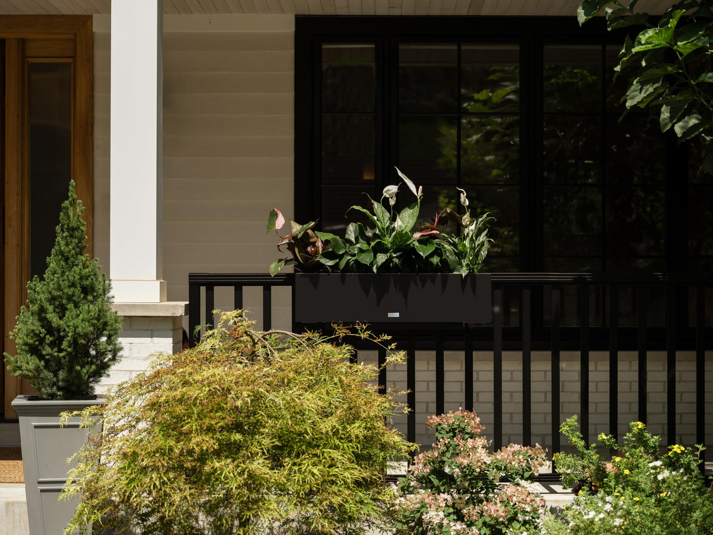 Veradek Block Series Railing Planter - Rectangular Flower Box for Outdoor Balcony/Fence | Durable All-Weather Use with Adjustable Brackets | Modern Décor for Flowers, Succulents, Hanging Plants