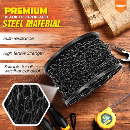 [Upgraded] 50FT Black Electroplated Steel Hanging Chain Roll, Pliers Included, 20LBS Load Capacity, Durable, Rust-Resistant, Adjustable Length for Hanging Bird Feeders, Planters, Lanterns, Billboards